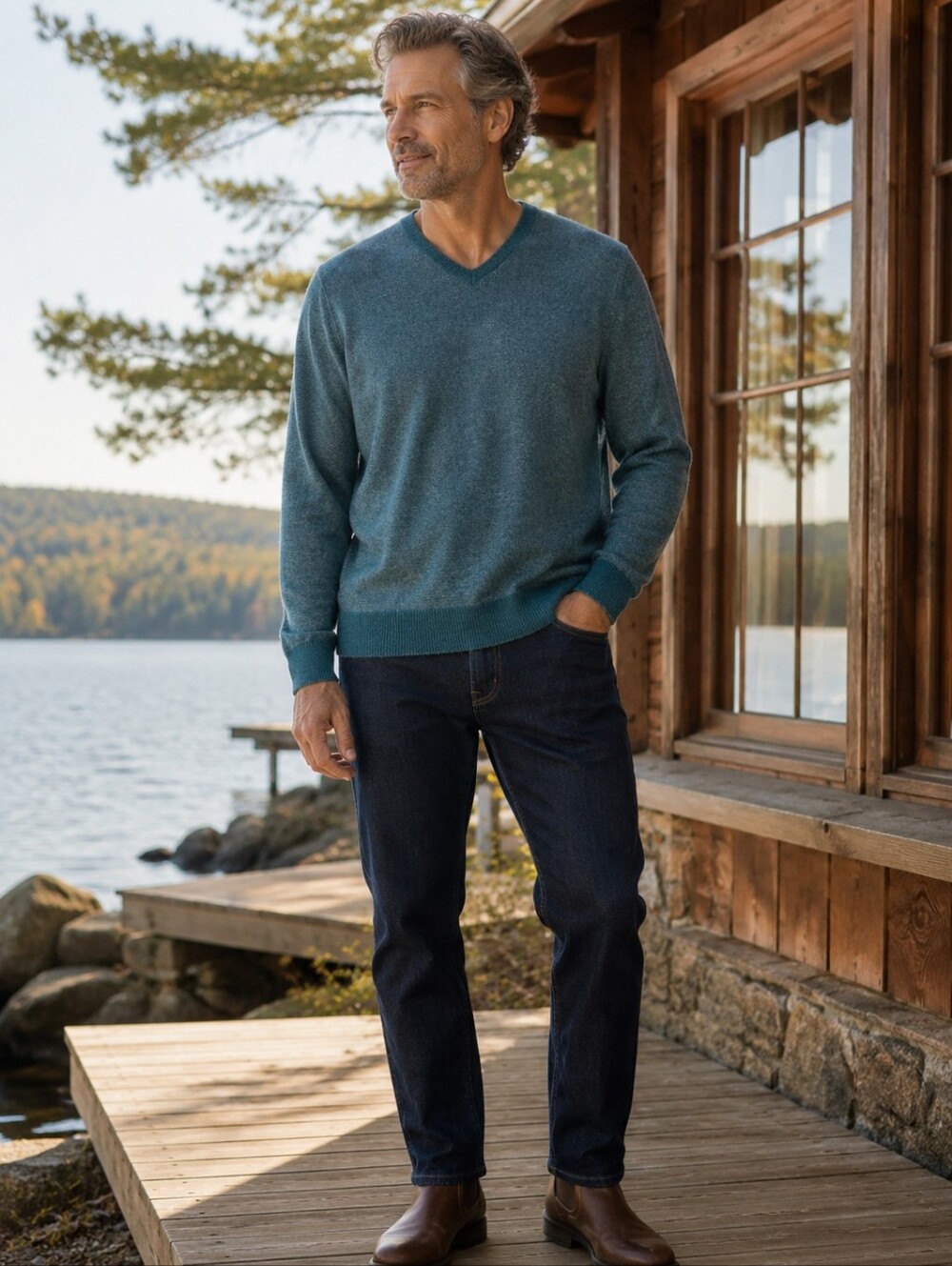 Hudson North Men's Wool Blend V-Neck Sweater Heather Teal XXL